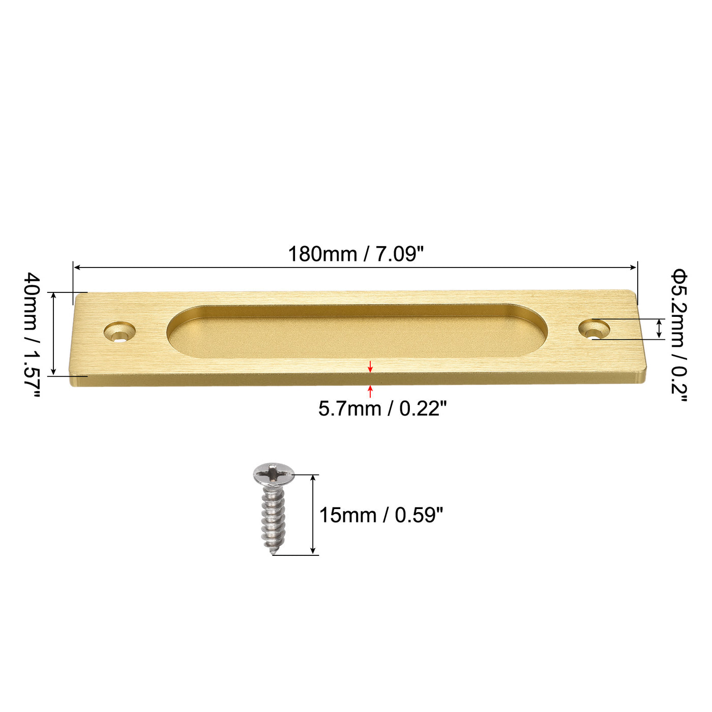 uxcell Uxcell Finger Flush Pull Handle 180x40x5.7mm Rectangle for Drawer Door Bright Gold