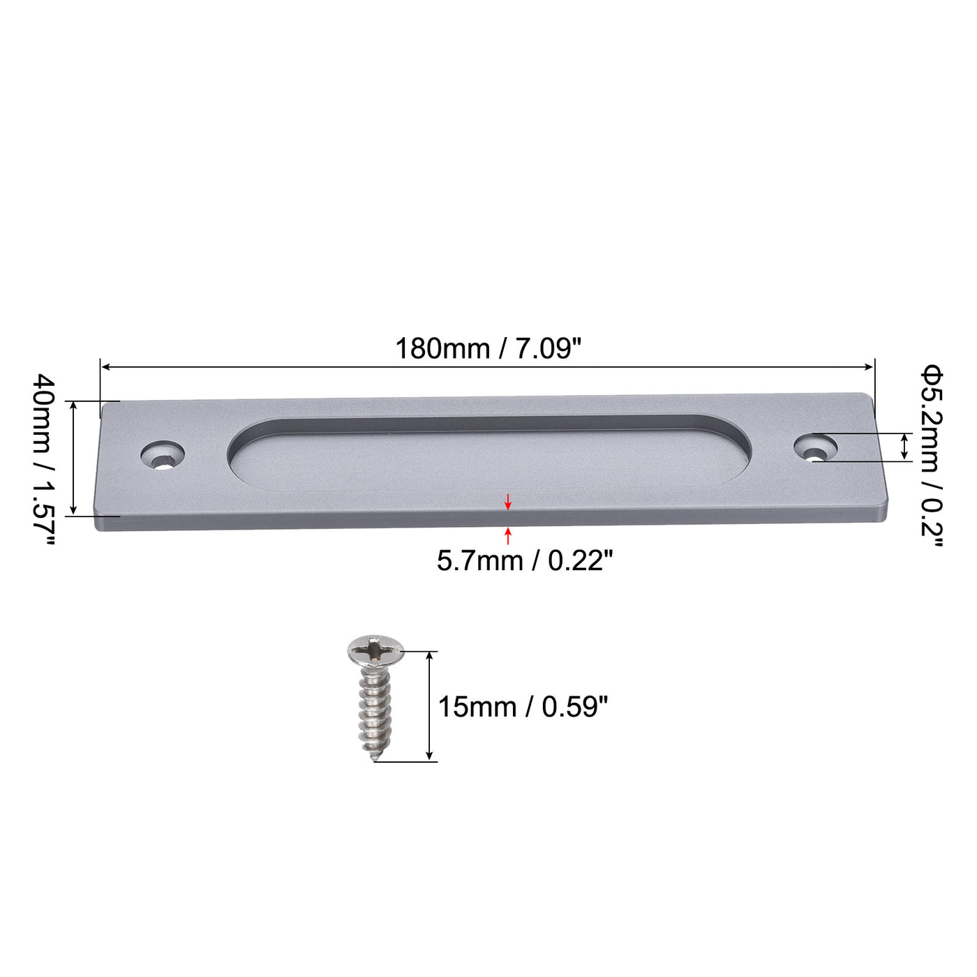 uxcell Uxcell Finger Flush Pull Handle 180x40x5.7mm Rectangle for Drawer Door Grey