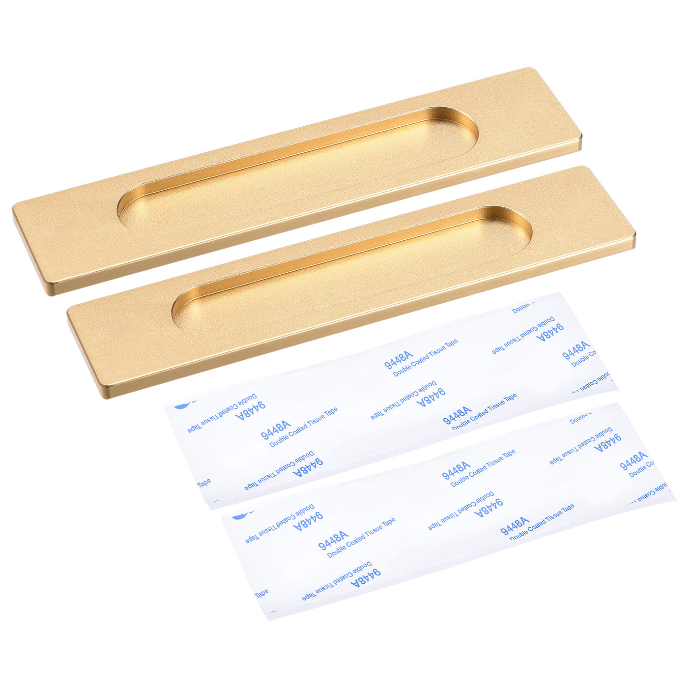 uxcell Uxcell Finger Flush Pull Handle 180x40x5.7mm Rectangle with Sticker Matte Gold 2pcs