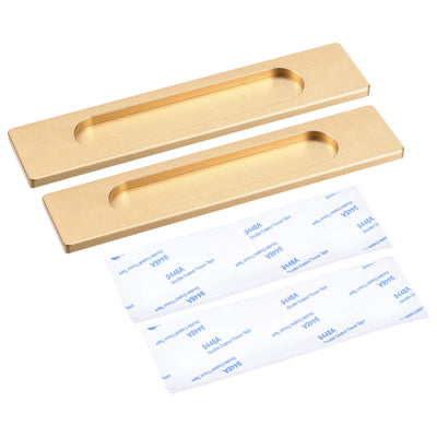 Harfington Uxcell Finger Flush Pull Handle 180x40x5.7mm Rectangle with Sticker Matte Gold 2pcs