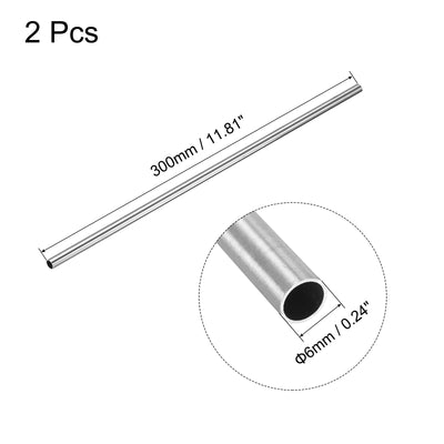 Harfington Uxcell 304 Stainless Steel Round Tube 6mm OD 0.4mm Wall Thickness 300mm Length 2 Pcs