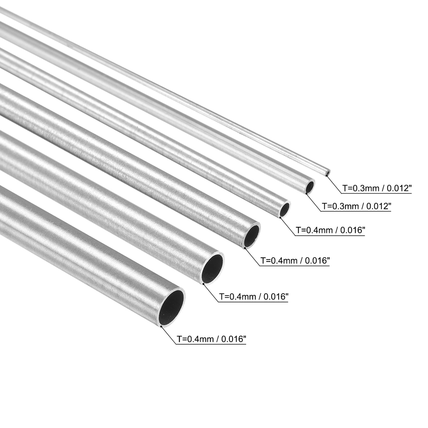 uxcell Uxcell 304 Stainless Steel Tube, 1mm 2mm 3mm 4mm 5mm 6mm OD 0.3mm/0.4mm Wall Thickness 300mm Length, Pack of 6