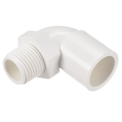 Harfington PVC Water Pipe Elbow Fitting G1/2 Male Thread 20mm ID Tube Connector Adapter, White