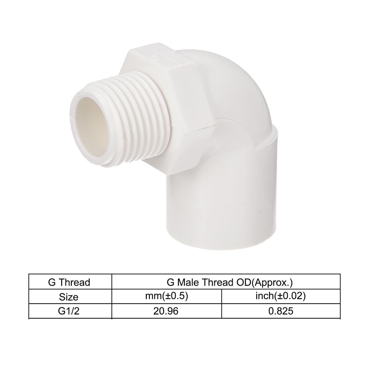 Harfington PVC Water Pipe Elbow Fitting G1/2 Male Thread 20mm ID Tube Connector Adapter, White Pack of 2