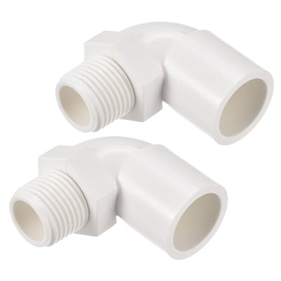 Harfington PVC Water Pipe Elbow Fitting G1/2 Male Thread 20mm ID Tube Connector Adapter, White Pack of 2