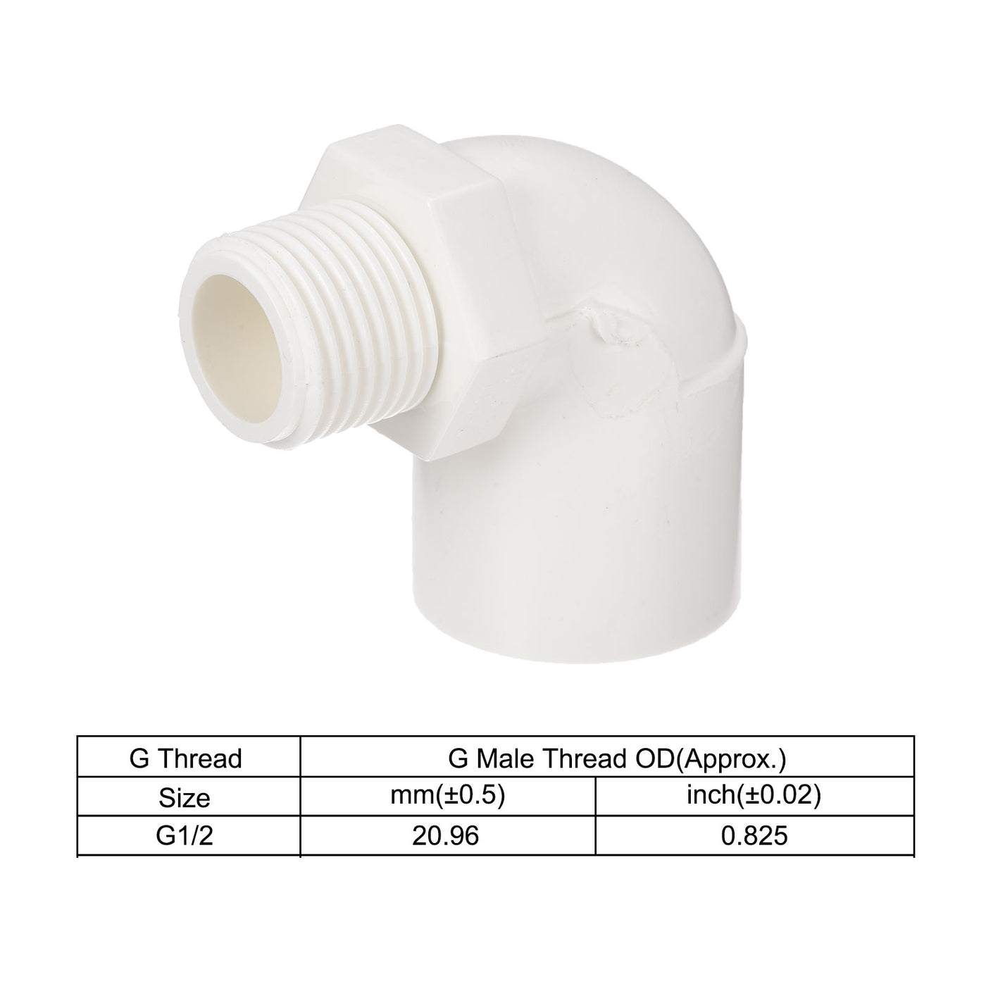 Harfington PVC Water Pipe Elbow Fitting G1/2 Male Thread 25mm ID Tube Connector Adapter, White