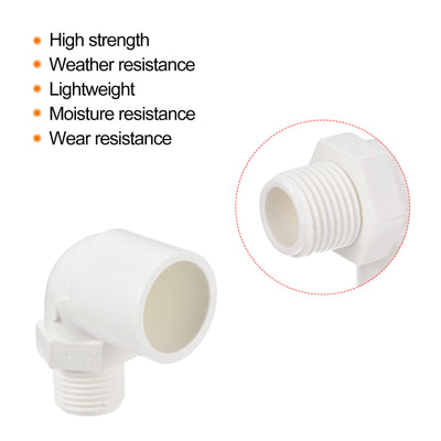 Harfington PVC Water Pipe Elbow Fitting G1/2 Male Thread 25mm ID Tube Connector Adapter, White