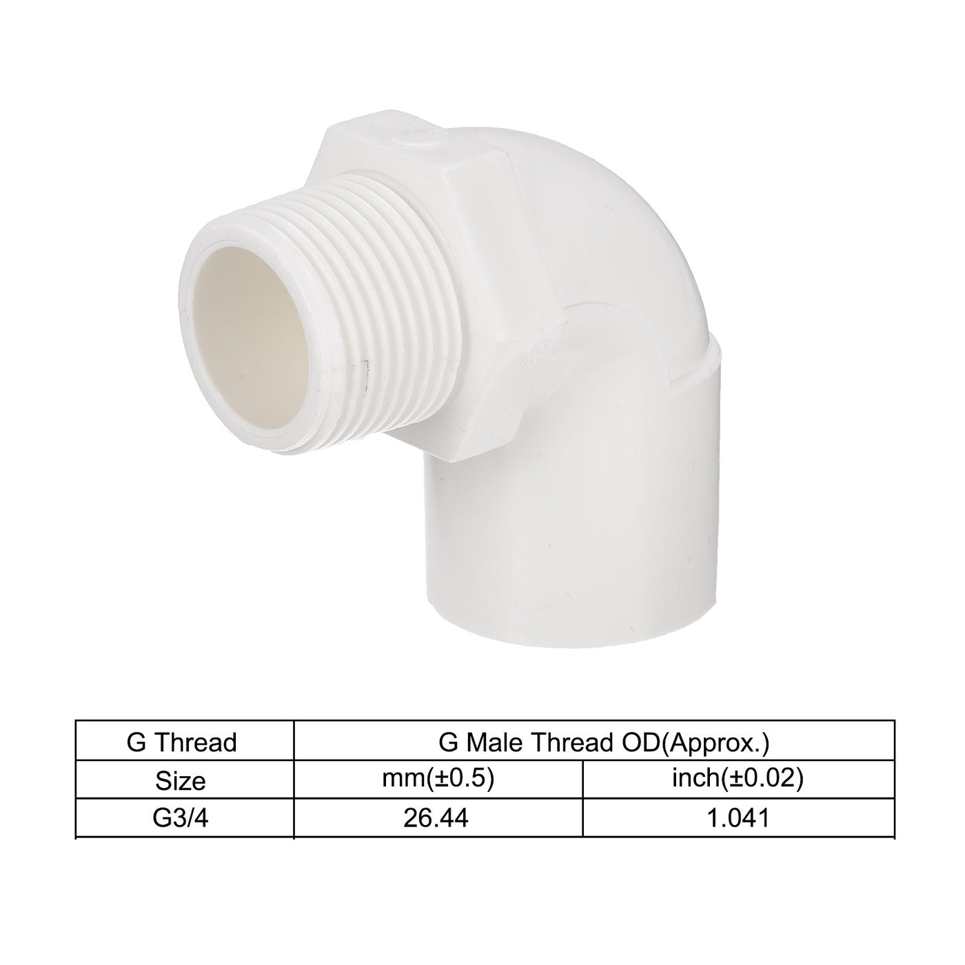 Harfington PVC Water Pipe Elbow Fitting G3/4 Male Thread 25mm ID Tube Connector Adapter, White Pack of 2