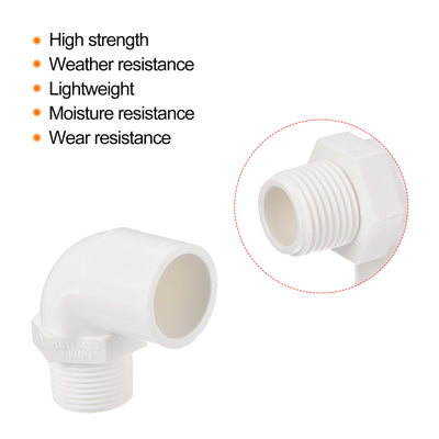 Harfington PVC Water Pipe Elbow Fitting G3/4 Male Thread 25mm ID Tube Connector Adapter, White Pack of 2