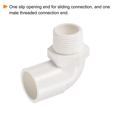Harfington PVC Water Pipe Elbow Fitting G3/4 Male Thread 25mm ID Tube Connector Adapter, White Pack of 3