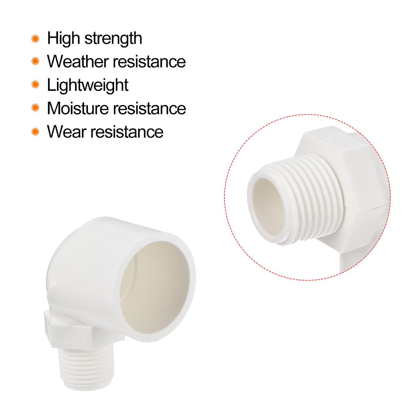 Harfington PVC Water Pipe Elbow Fitting G1/2 Male Thread 32mm ID Tube Connector Adapter, White Pack of 2