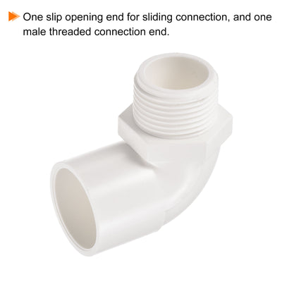Harfington PVC Water Pipe Elbow Fitting G1 Male Thread 32mm ID Tube Connector Adapter, White Pack of 2