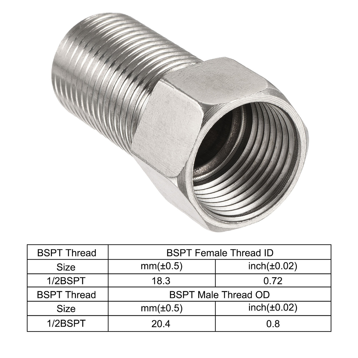Harfington 304 Stainless Steel Hex Reducer Pipe Fitting 1/2BSPT Female to Male Thread 50mm Connector Adapter, Pack of 2