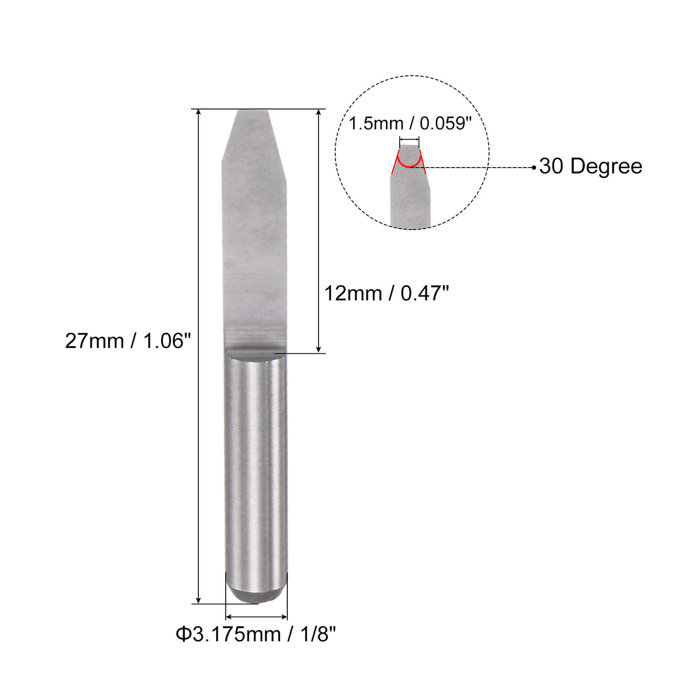 uxcell Uxcell 1/8" Shank 1.5mm Tip 30 Degree Solid Carbide Wood Engraving CNC Router Bit 4pcs