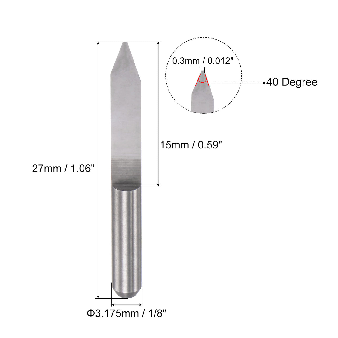 uxcell Uxcell 1/8" Shank 0.3mm Tip 40 Degree Solid Carbide Wood Engraving CNC Router Bit 2pcs