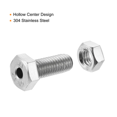 Harfington Hollow Screw Bolts External Hexagon Fasteners with Nut 304 Stainless Steel