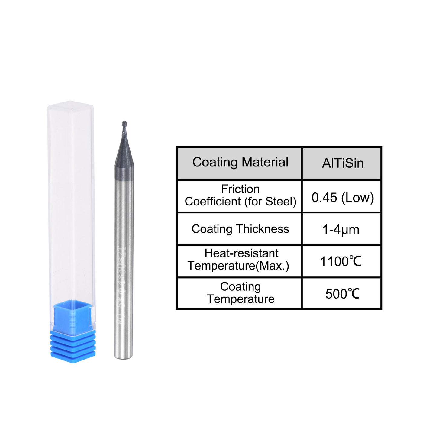 uxcell Uxcell 0.5mm Radius 50mm Long HRC45 Carbide AlTiSin Coated 2 Flute Ball Nose End Mill