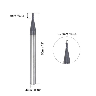 Harfington Uxcell 0.75mm Radius 50mm Long HRC45 Carbide AlTiSin Coated 2 Flute Ball Nose End Mill
