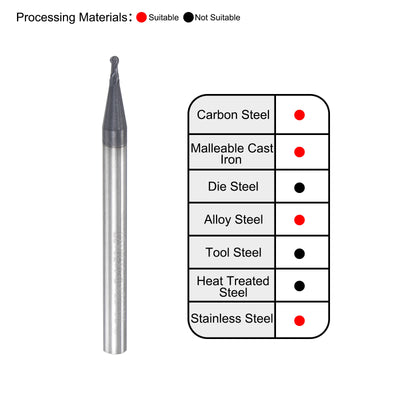Harfington Uxcell 0.75mm Radius 50mm Long HRC45 Carbide AlTiSin Coated 2 Flute Ball Nose End Mill