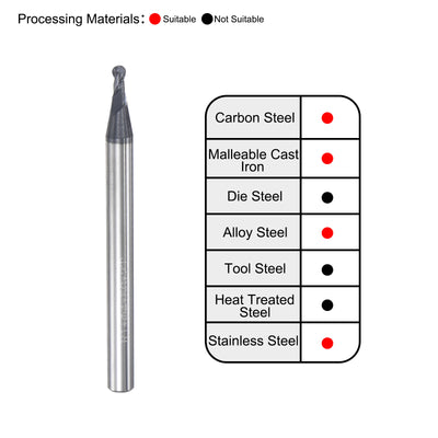 Harfington Uxcell 1mm Radius 50mm Long HRC45 Carbide AlTiSin Coated 2 Flute Ball Nose End Mill