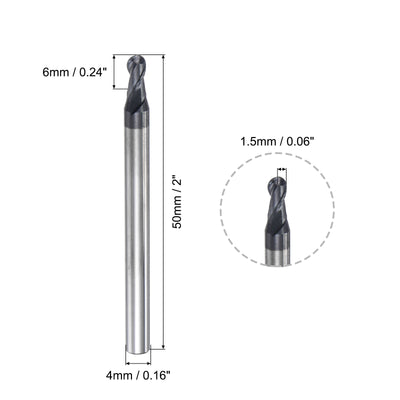 Harfington Uxcell 1.5mm Radius 50mm Long HRC45 Carbide AlTiSin Coated 2 Flute Ball Nose End Mill