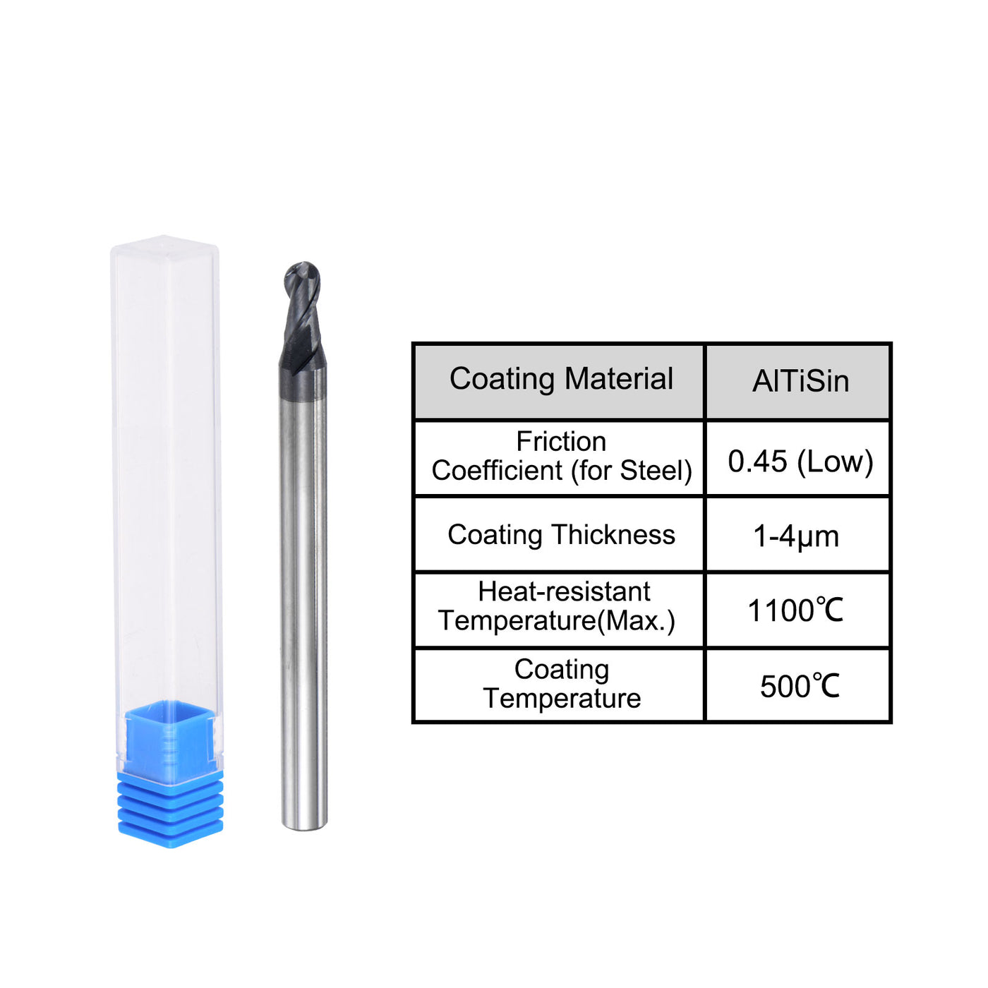 uxcell Uxcell 1.5mm Radius 50mm Long HRC45 Carbide AlTiSin Coated 2 Flute Ball Nose End Mill