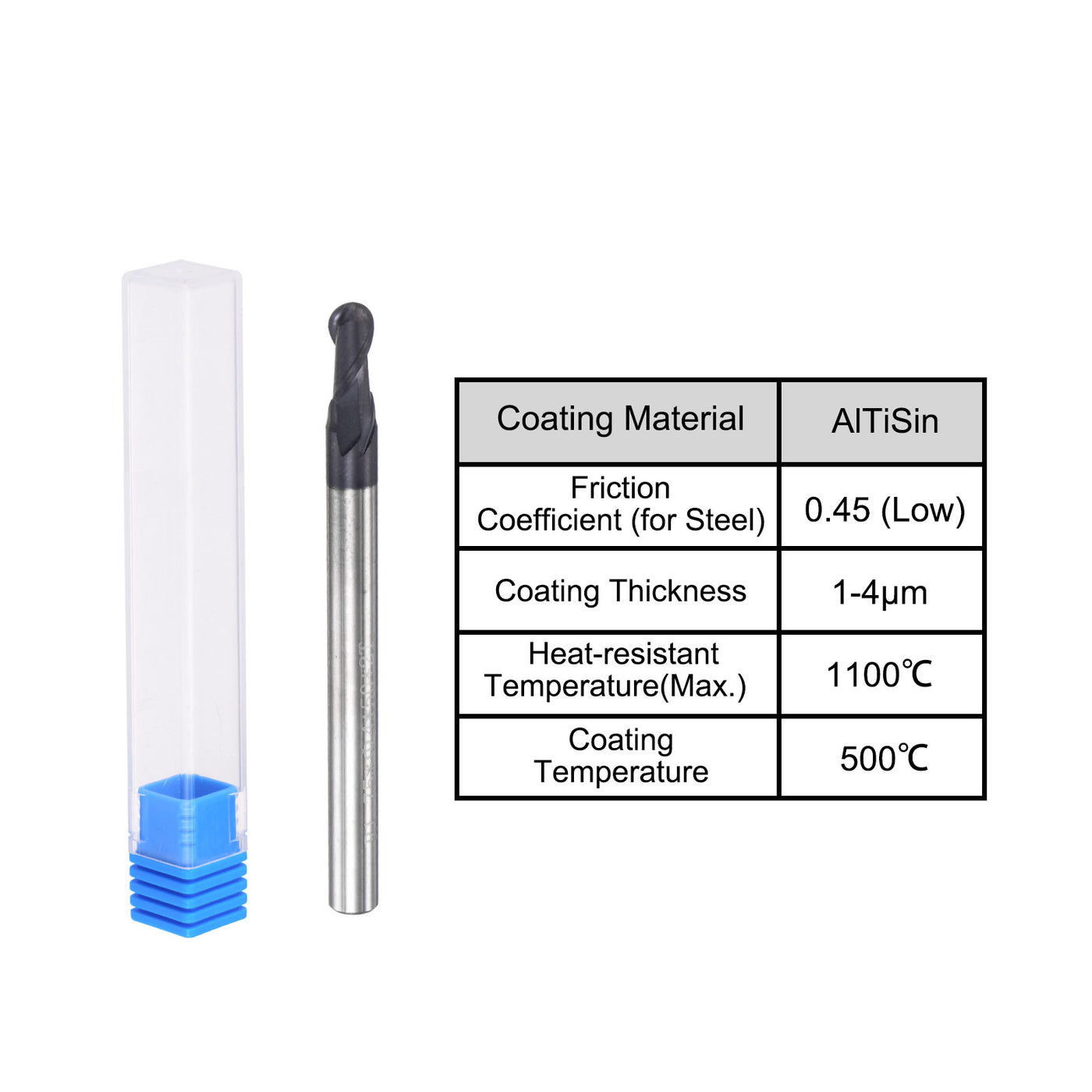 uxcell Uxcell 1.75mm Radius 50mm Long HRC45 Carbide AlTiSin Coated 2 Flute Ball Nose End Mill