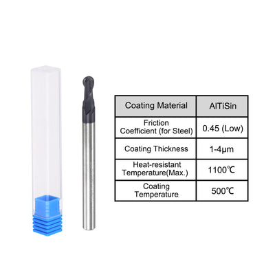 Harfington Uxcell 1.75mm Radius 50mm Long HRC45 Carbide AlTiSin Coated 2 Flute Ball Nose End Mill