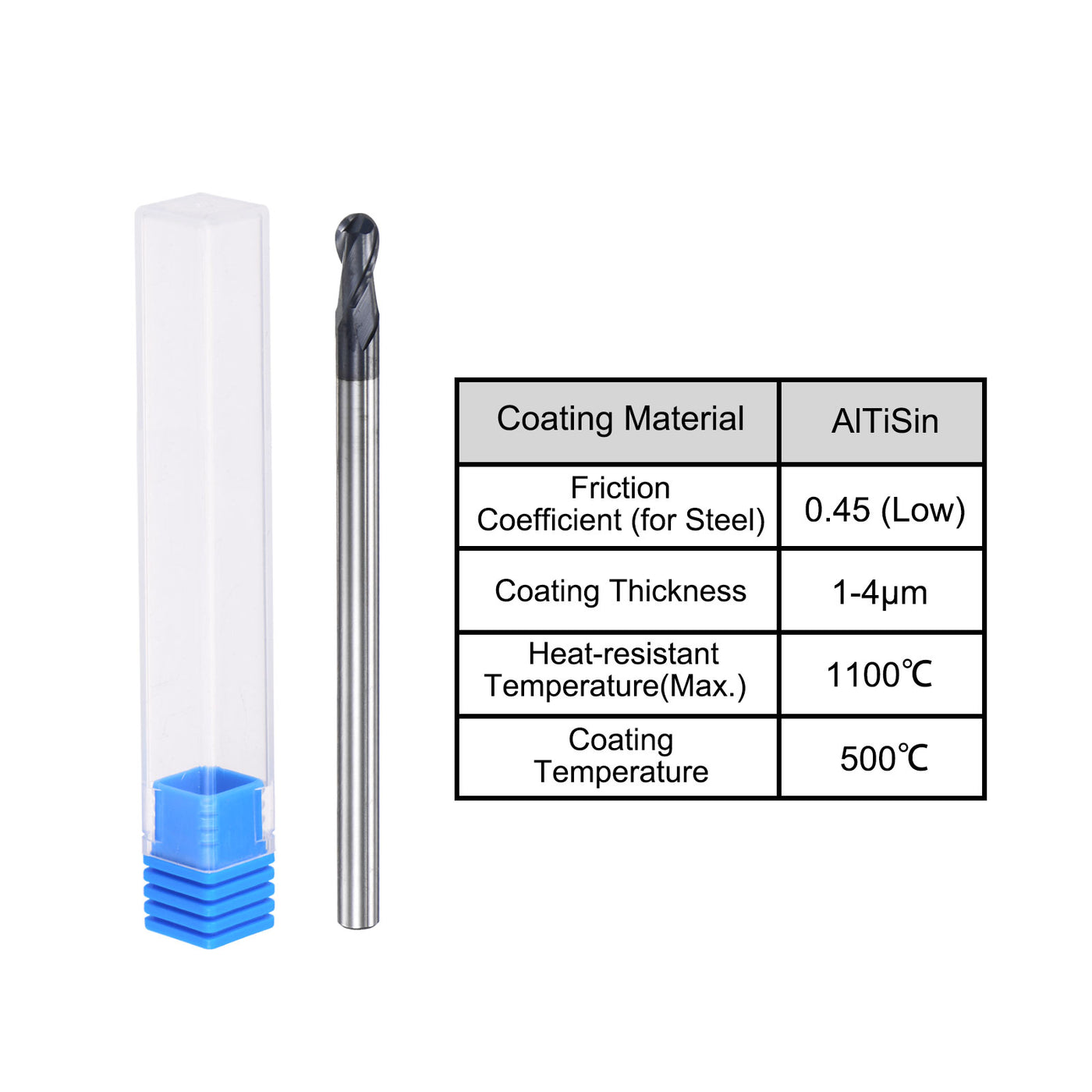 uxcell Uxcell 2mm Radius 100mm Long HRC45 Carbide AlTiSin Coated 2 Flute Ball Nose End Mill