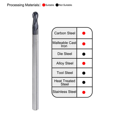 Harfington Uxcell 2mm Radius 100mm Long HRC45 Carbide AlTiSin Coated 2 Flute Ball Nose End Mill
