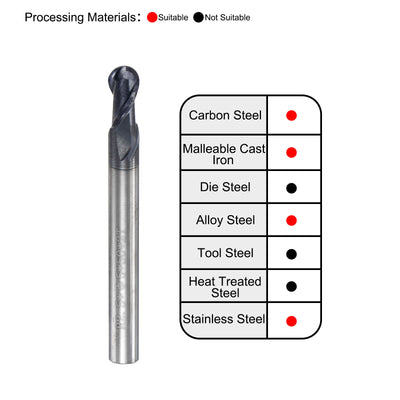 Harfington Uxcell 2.5mm Radius 50mm Long HRC45 Carbide AlTiSin Coated 2 Flute Ball Nose End Mill