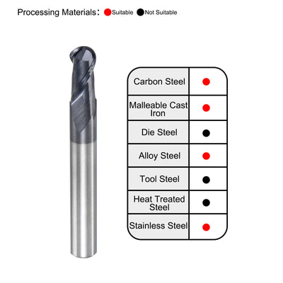 Harfington Uxcell 3mm Radius 50mm Long HRC45 Carbide AlTiSin Coated 2 Flute Ball Nose End Mill