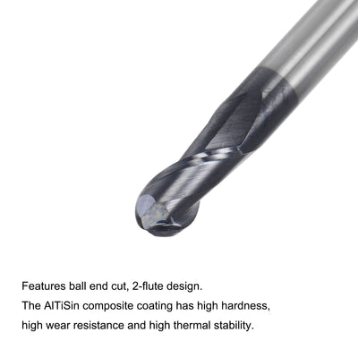 Harfington Uxcell 3mm Radius 100mm Long HRC45 Carbide AlTiSin Coated 2 Flute Ball Nose End Mill