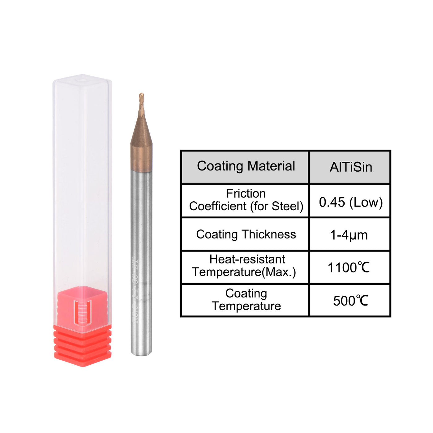 uxcell Uxcell 0.5mm Radius 50mm Long HRC55 Carbide AlTiSin Coated 2 Flute Ball Nose End Mill