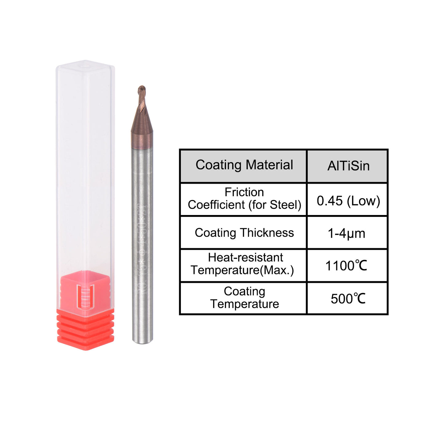 uxcell Uxcell 0.75mm Radius 50mm Long HRC55 Carbide AlTiSin Coated 2 Flute Ball Nose End Mill