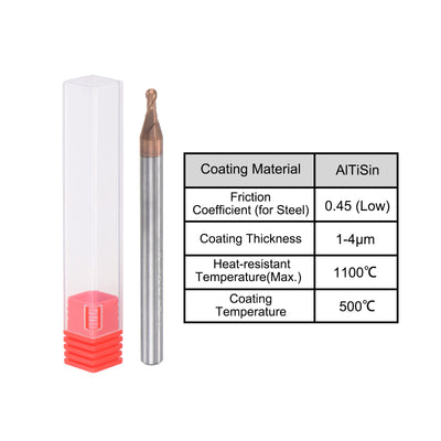 Harfington Uxcell 1mm Radius 50mm Long HRC55 Carbide AlTiSin Coated 2 Flute Ball Nose End Mill