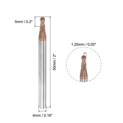 Harfington Uxcell 1.25mm Radius 50mm Long HRC55 Carbide AlTiSin Coated 2 Flute Ball Nose End Mill
