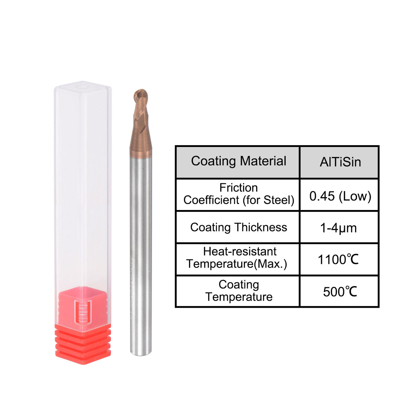uxcell Uxcell 1.25mm Radius 50mm Long HRC55 Carbide AlTiSin Coated 2 Flute Ball Nose End Mill