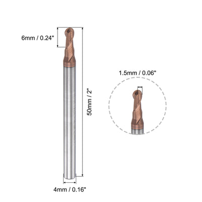 Harfington Uxcell 1.5mm Radius 50mm Long HRC55 Carbide AlTiSin Coated 2 Flute Ball Nose End Mill