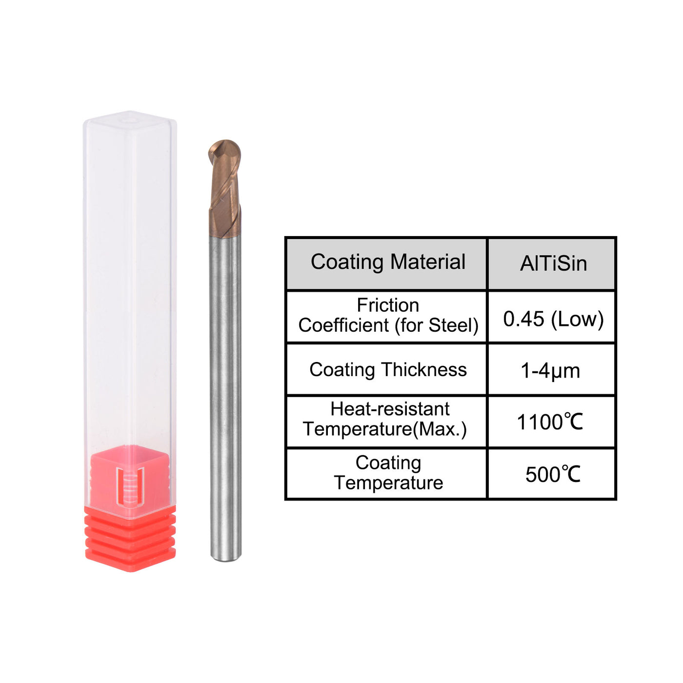 uxcell Uxcell 2mm Radius 75mm Long HRC55 Carbide AlTiSin Coated 2 Flute Ball Nose End Mill