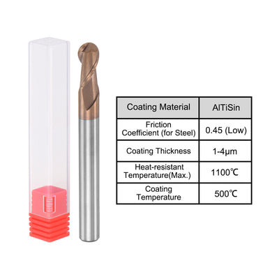Harfington Uxcell 3mm Radius 75mm Long HRC55 Carbide AlTiSin Coated 2 Flute Ball Nose End Mill