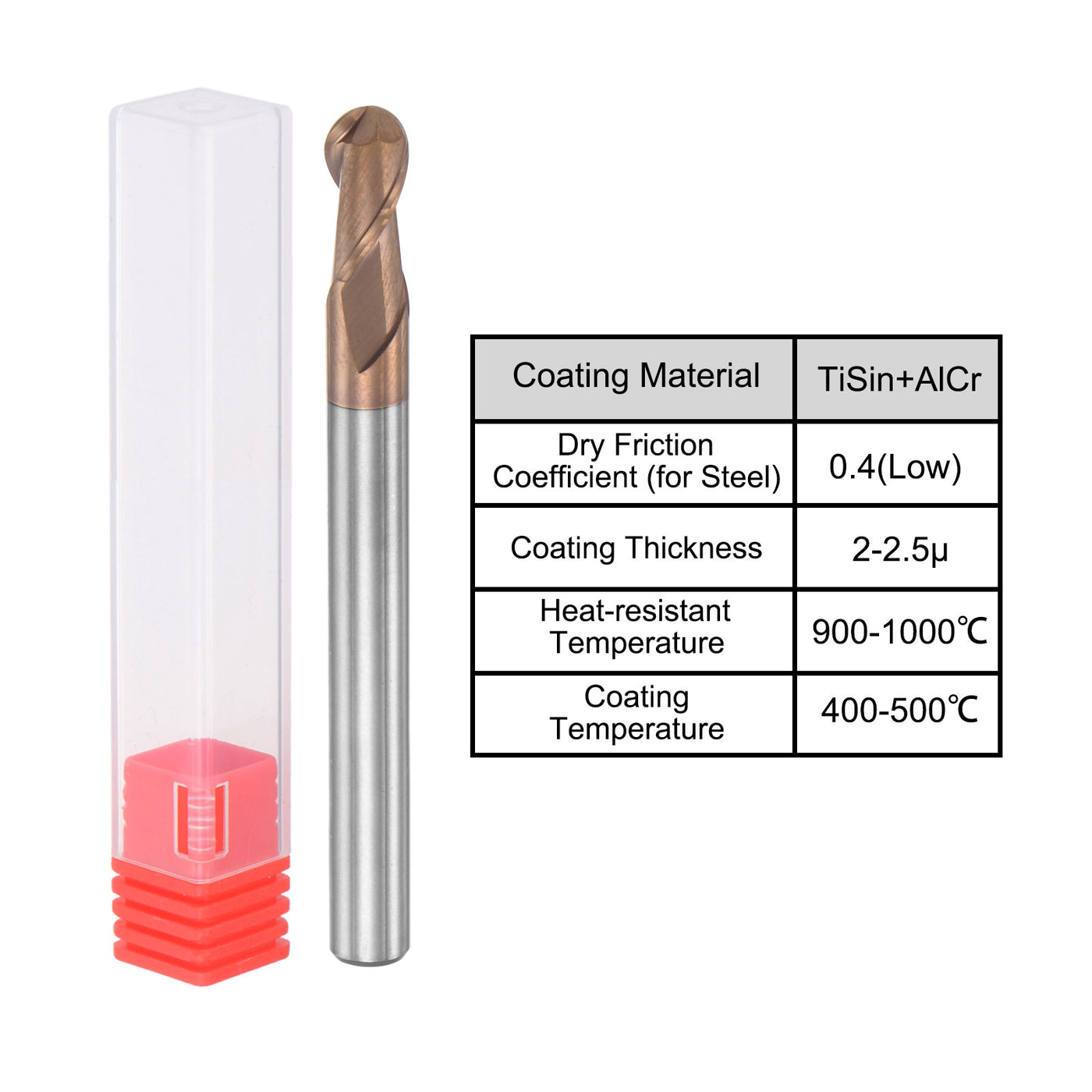 uxcell Uxcell 3mm Radius 100mm Long HRC55 Carbide AlTiSin Coated 2 Flute Ball Nose End Mill