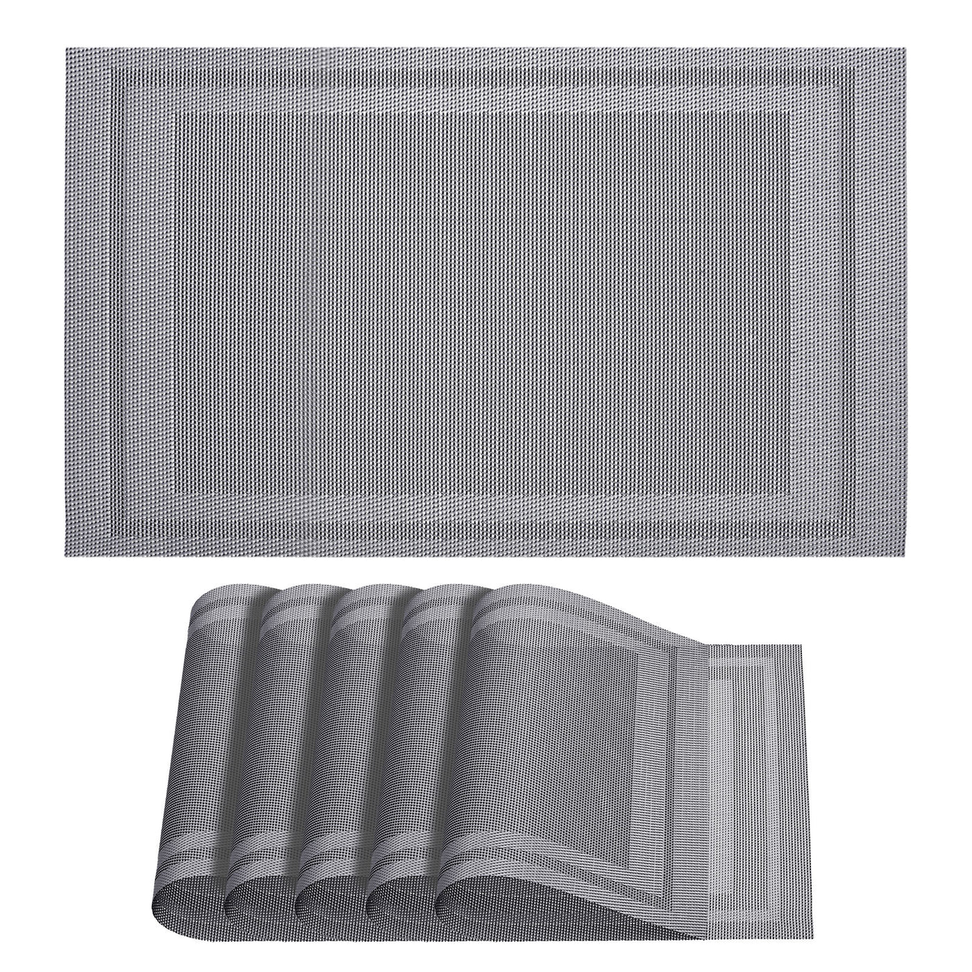 uxcell Uxcell Place Mats 450x300mm Table Mats Set of 6 PVC Washable Woven Placemat Silver Tone