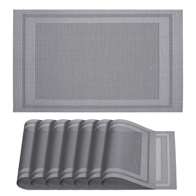 Harfington Uxcell Place Mats 450x300mm Table Mats Set of 8 PVC Washable Woven Placemat Silver Tone