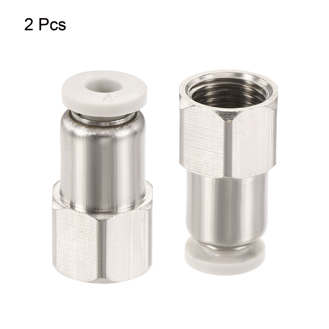Harfington Push to Connect Fittings 1/8PT Female Thread Fit 4mm Tube OD Nickel-plated Copper Straight Union Fitting, Pack of 2