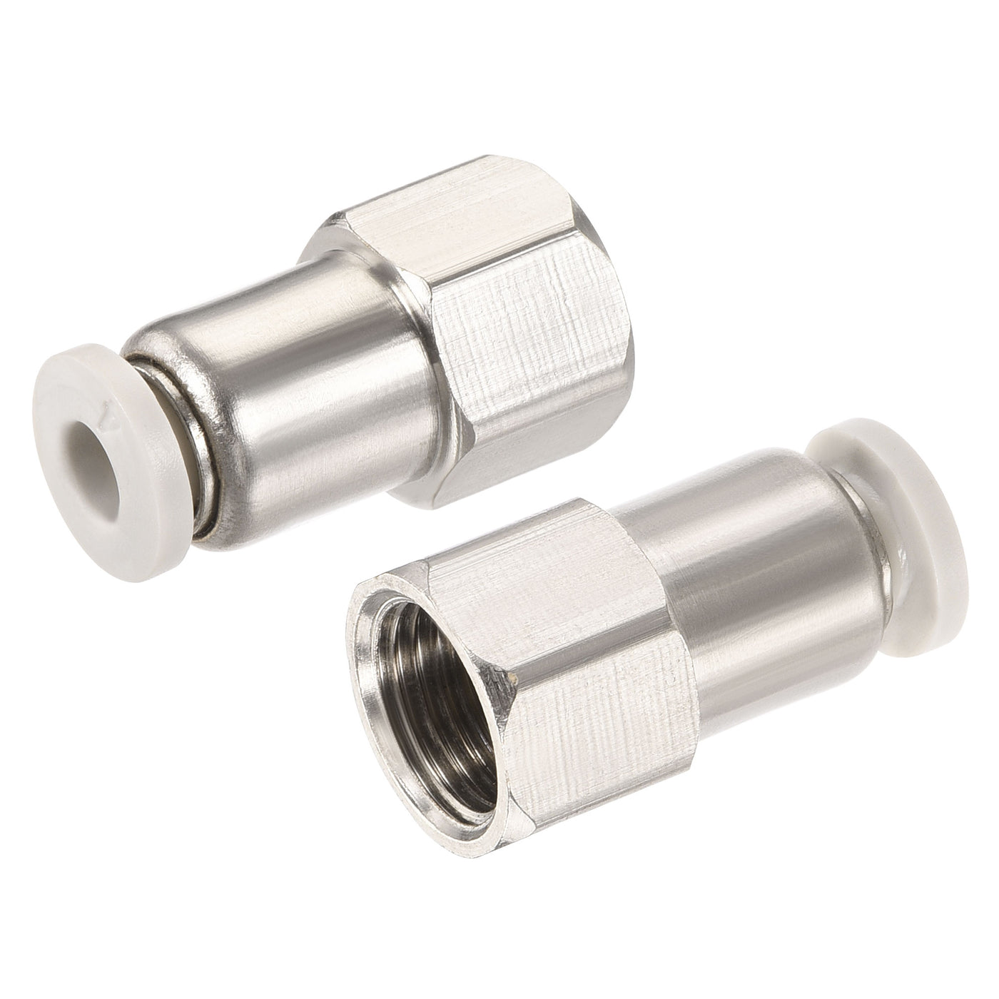 Harfington Push to Connect Fittings 1/8PT Female Thread Fit 4mm Tube OD Nickel-plated Copper Straight Union Fitting, Pack of 2