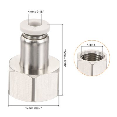 Harfington Push to Connect Fittings 1/4PT Female Thread Fit 4mm Tube OD Nickel-plated Copper Straight Union Fitting, Pack of 6