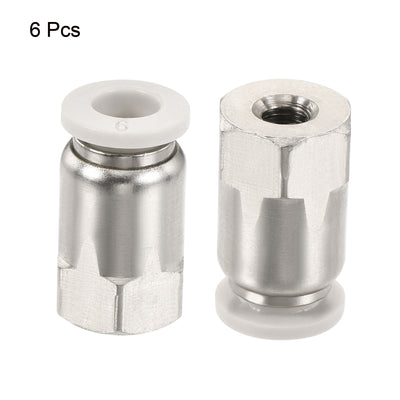 Harfington Push to Connect Fittings M5 Female Thread Fit 6mm Tube OD Nickel-plated Copper Straight Union Fitting, Pack of 6
