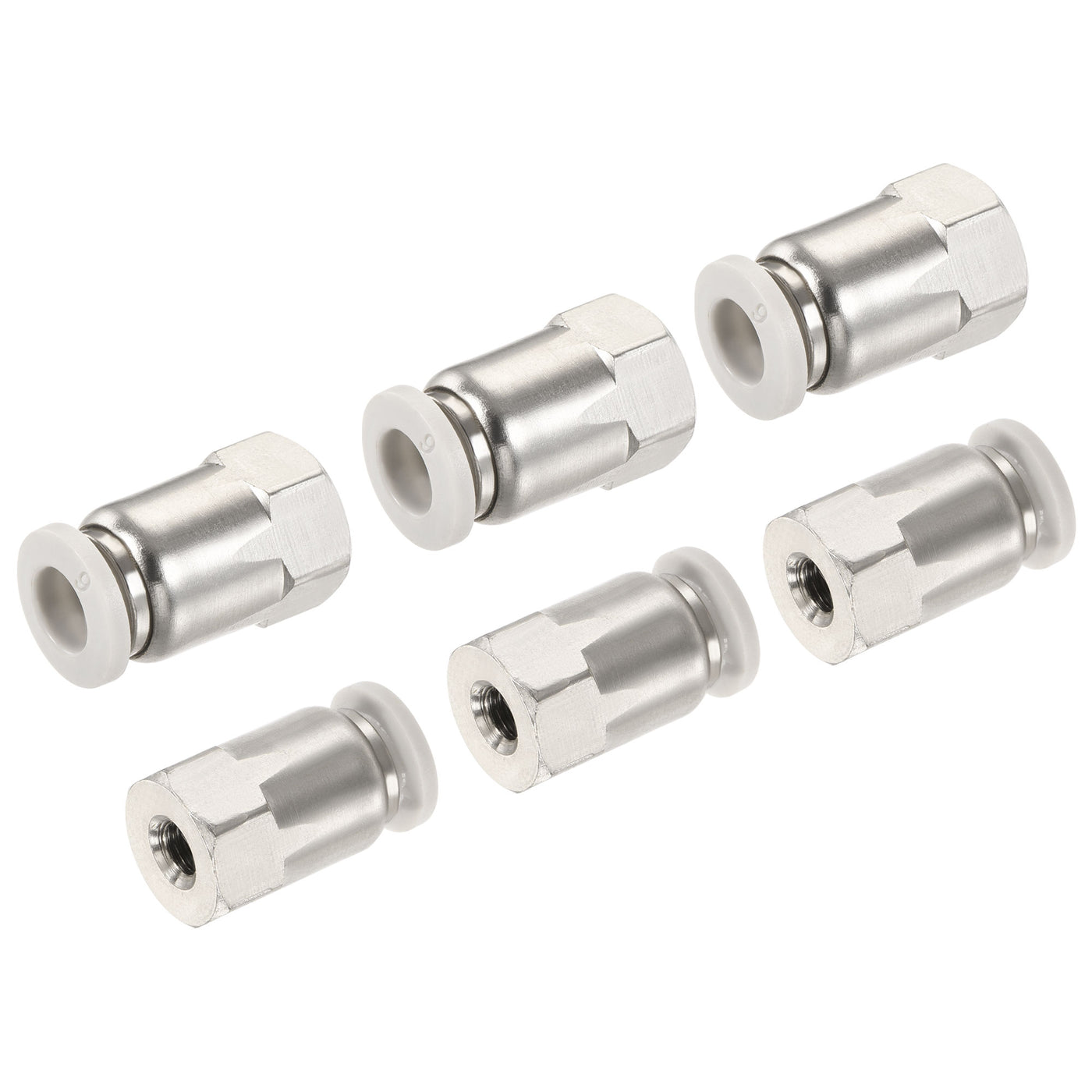 Harfington Push to Connect Fittings M5 Female Thread Fit 6mm Tube OD Nickel-plated Copper Straight Union Fitting, Pack of 6