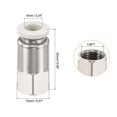 Harfington Push to Connect Fittings 1/8PT Female Thread Fit 6mm Tube OD Nickel-plated Copper Straight Union Fitting, Pack of 2